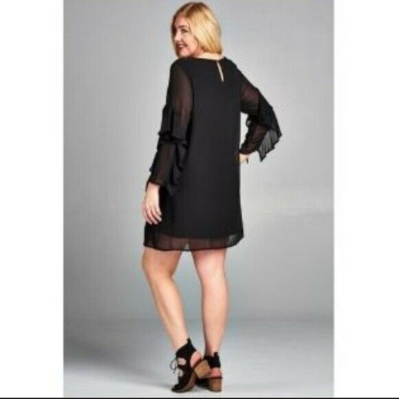 NWOT PLUS Size Ruffle Sleeve Chiffon Overlay Dress - Picture 2 of 5